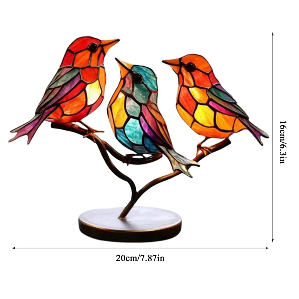 Multi-Colored Glass Birds on Branch. Other Animal Ornaments,
