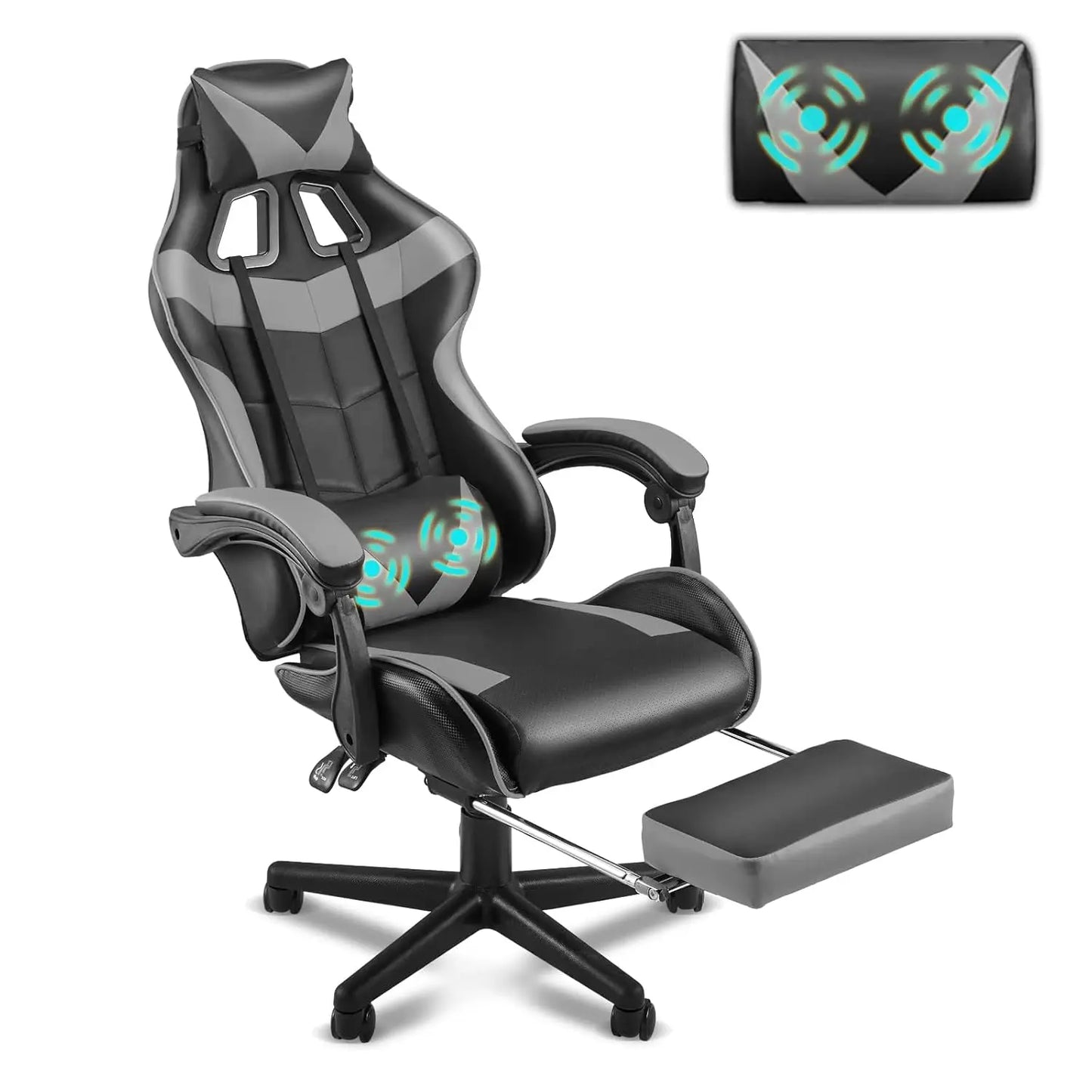 Ergonomic Adjustable Gaming Chair w/Footrest, Headrest, Lumbar Support