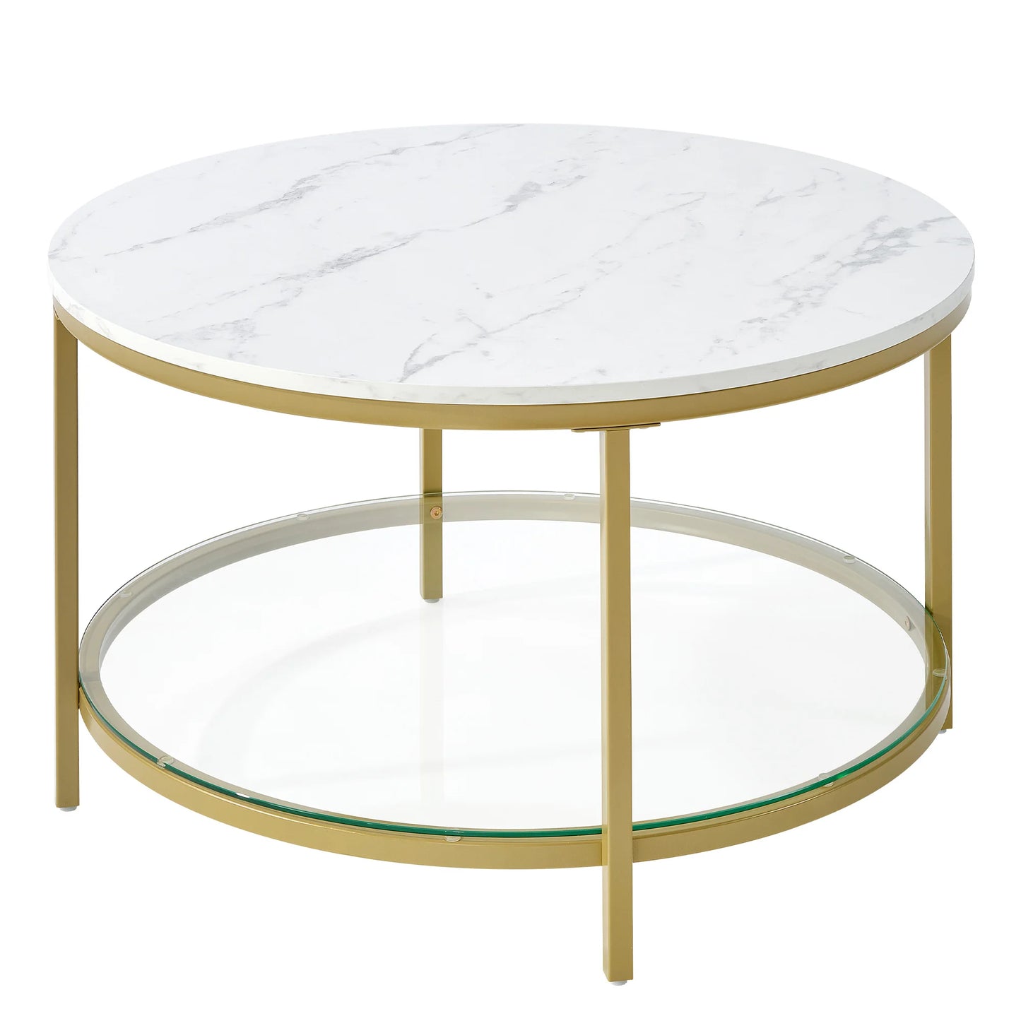 31" Modern Marble Round Coffee Table, 2-Tier