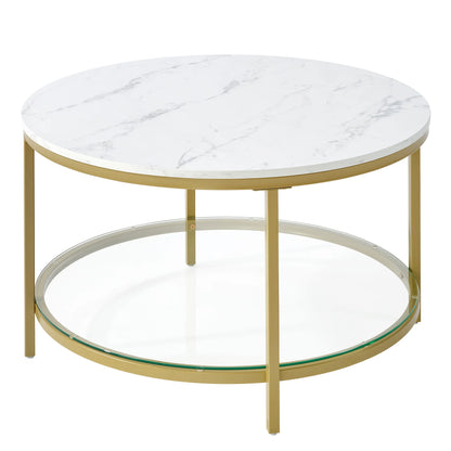 31" Modern Marble Round Coffee Table, 2-Tier