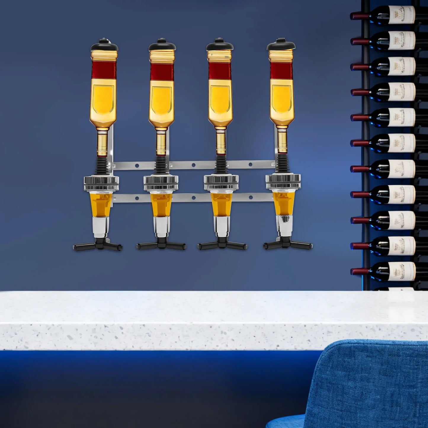 4 Bottle Wall Mounted Alcohol Liquor Cocktail Beer Butler
