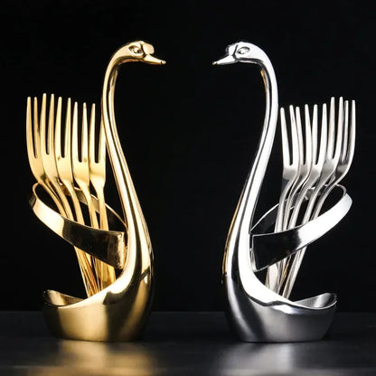 Elegant Swan Tableware Holder, Stainless Steel Spoon and Fork Base