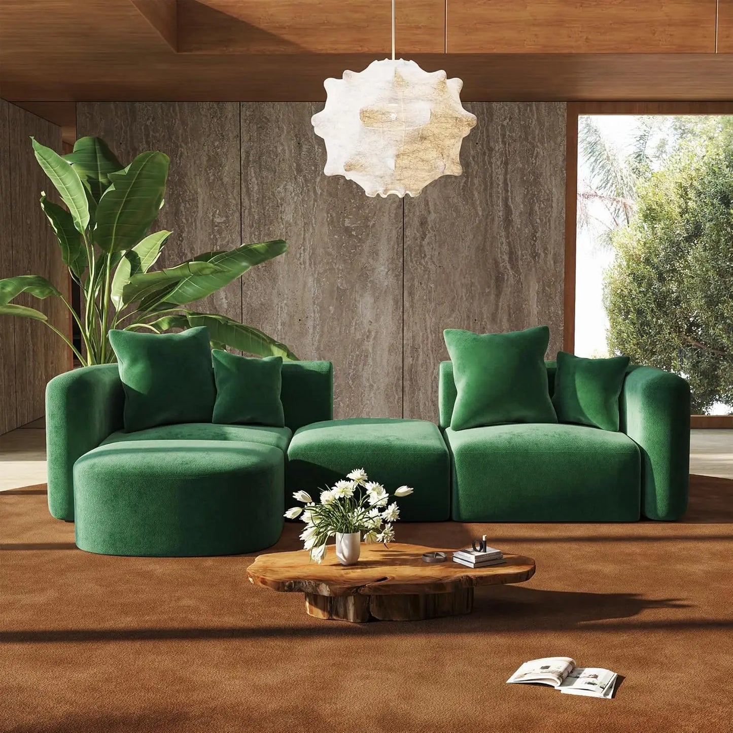 116" Luxury Sectional Modern Curved Back Couches w/Ottoman,