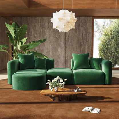 116" Luxury Sectional Modern Curved Back Couches w/Ottoman,