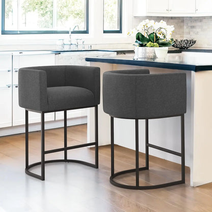 Set (2) 27" Modern Counter Stools w/Backrest and Arms, Black Frames