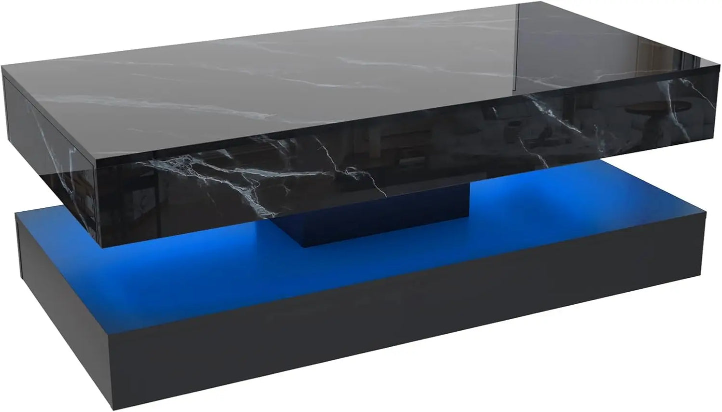 Double-Layer Stylish Coffee Table w/LED Lights