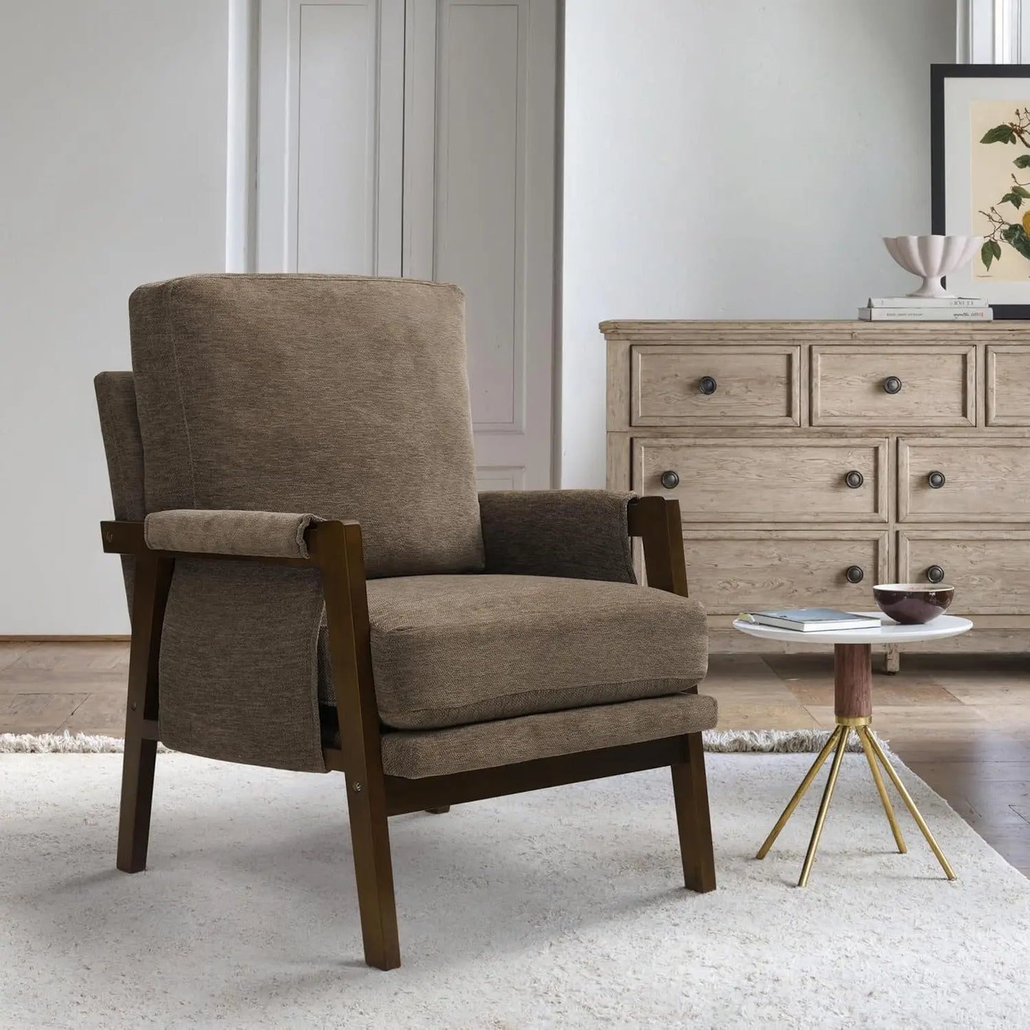 Mid Century Dark Brown Accent Chair for Bedroom & Living Room