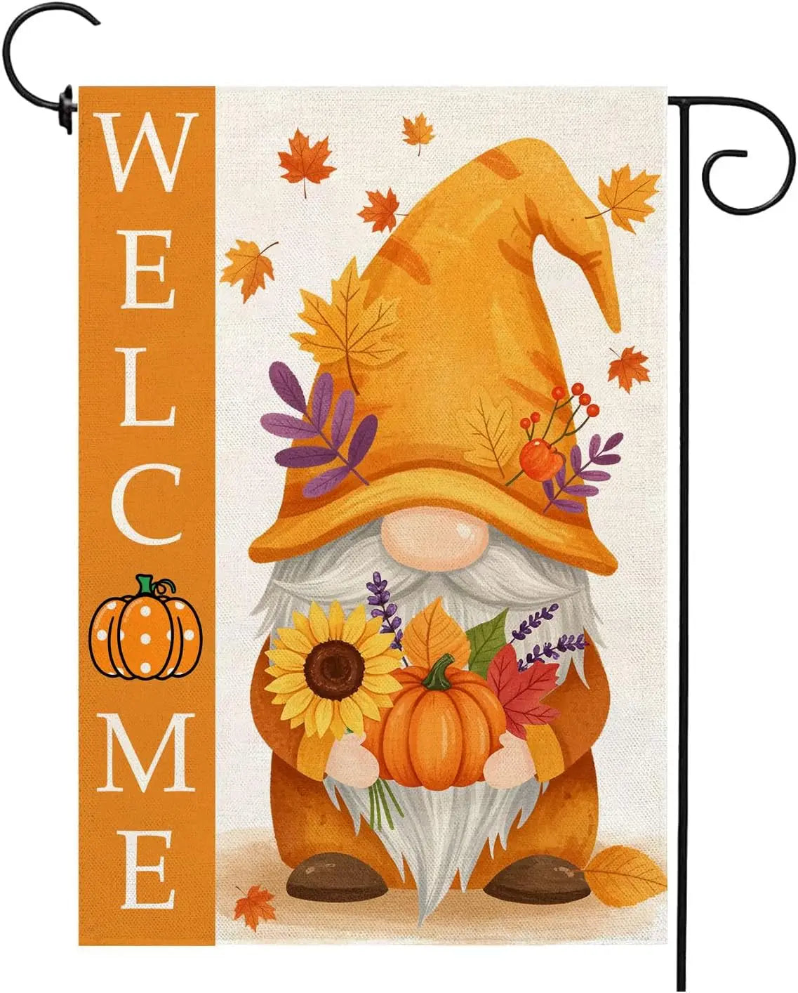 Welcome Fall Gnome Garden Flag 12"x18", Autumn Leaves, Pumpkin, Double-Side