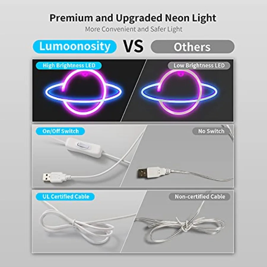 USB Powered Saturn LED Neon Light with On/Off Switch
