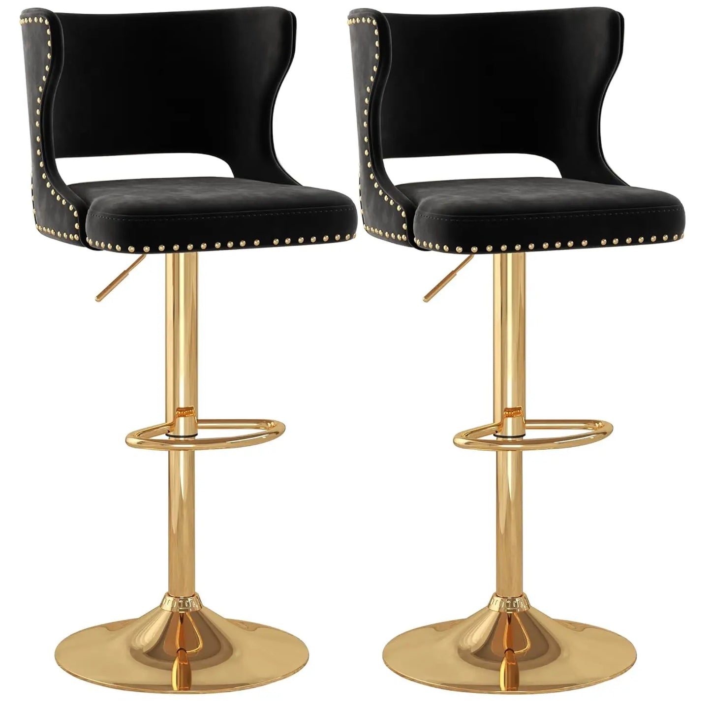 Set (2) Velvet Upholstered, Adjustable, Swivel, Curved Back Barstool