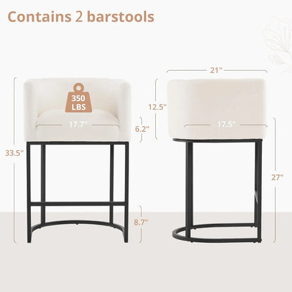 Set (2) 27" Modern Counter Stools w/Backrest and Arms, Black Frames