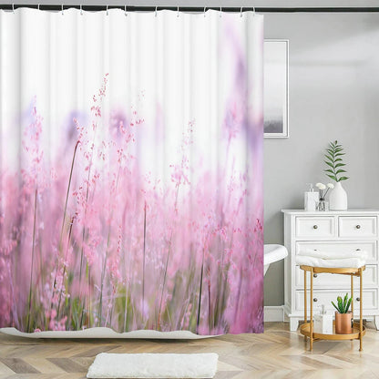 Waterproof Polyester Fabric Bathroom Curtain w/12 Hooks