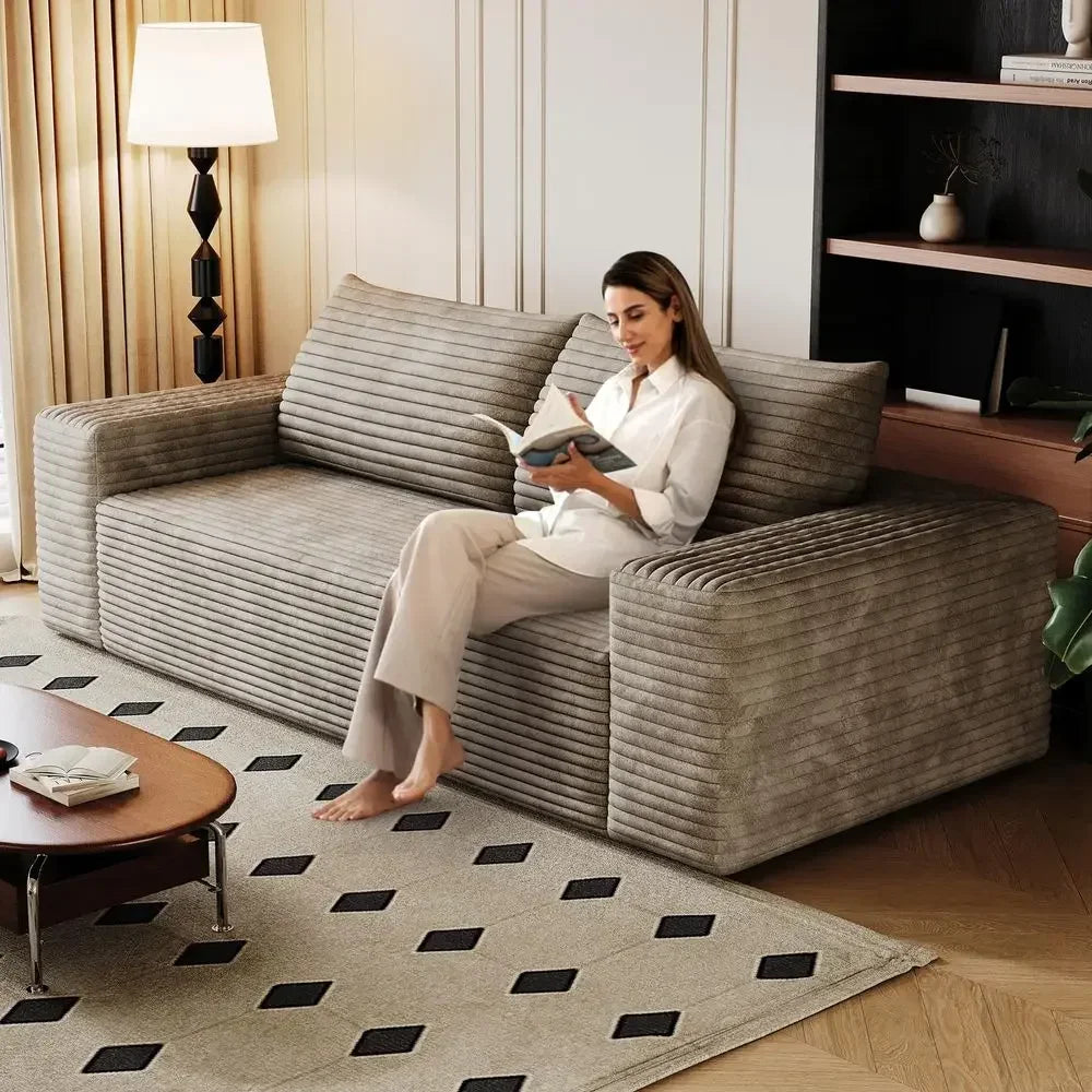 Boneless 71.3" Seater Couch, Loveseat, Fluffy Corduroy with Wide Armrest