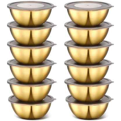 12 Pack 6.69 inches Gold Mixing Bowls with Airtight Lids