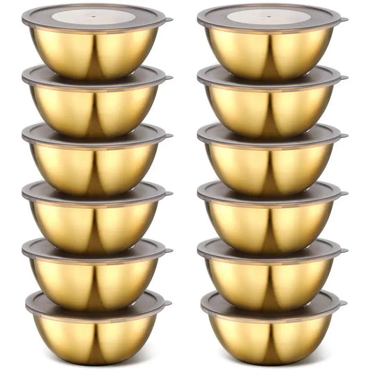 12 Pack 6.69 inches Gold Mixing Bowls with Airtight Lids