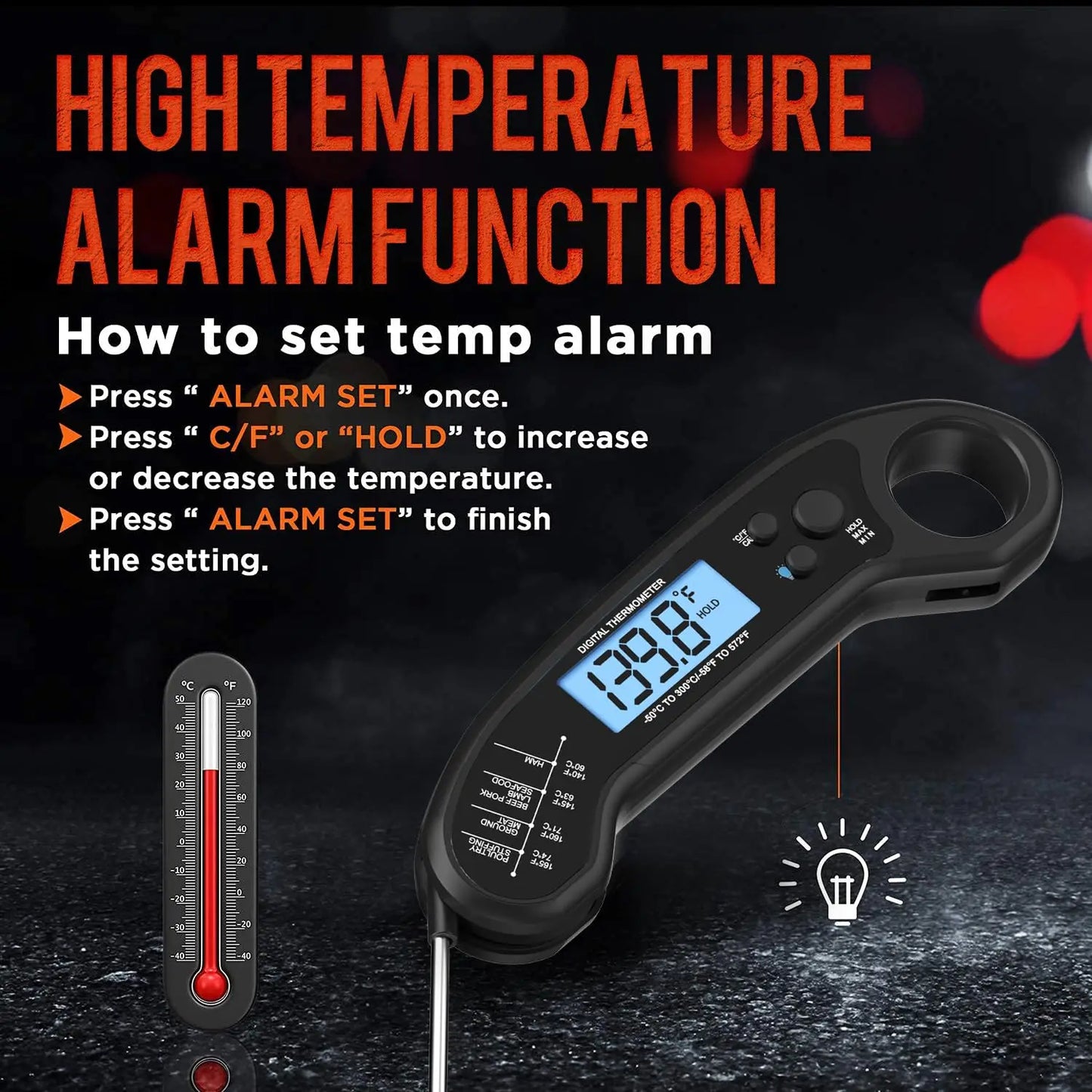 Digital Meat Thermometer, Instant Read for Grilling and Cooking