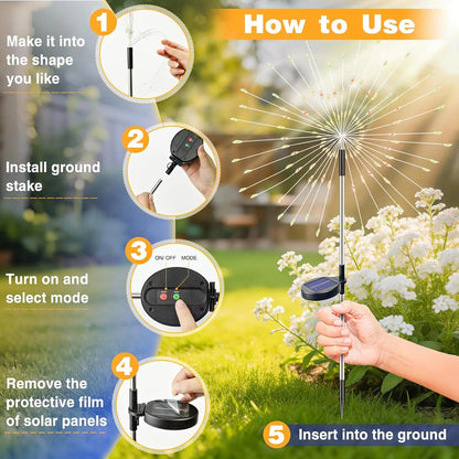 2pk Waterproof Solar Garden Lights, 8 Modes, 120 LED Firework Lights
