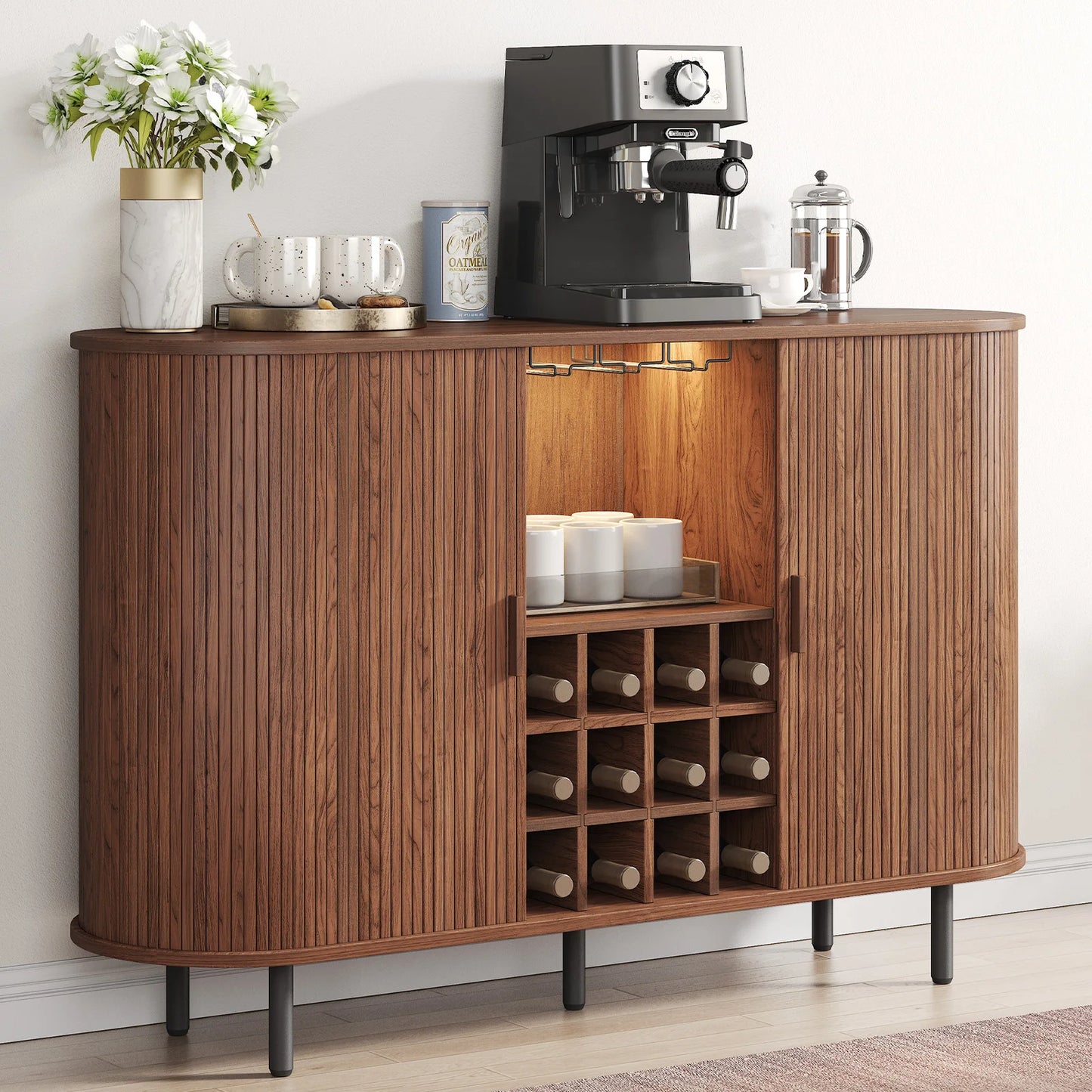 Wine Bar Cabinet w/ LED Light, Liquor Cabinet for Home