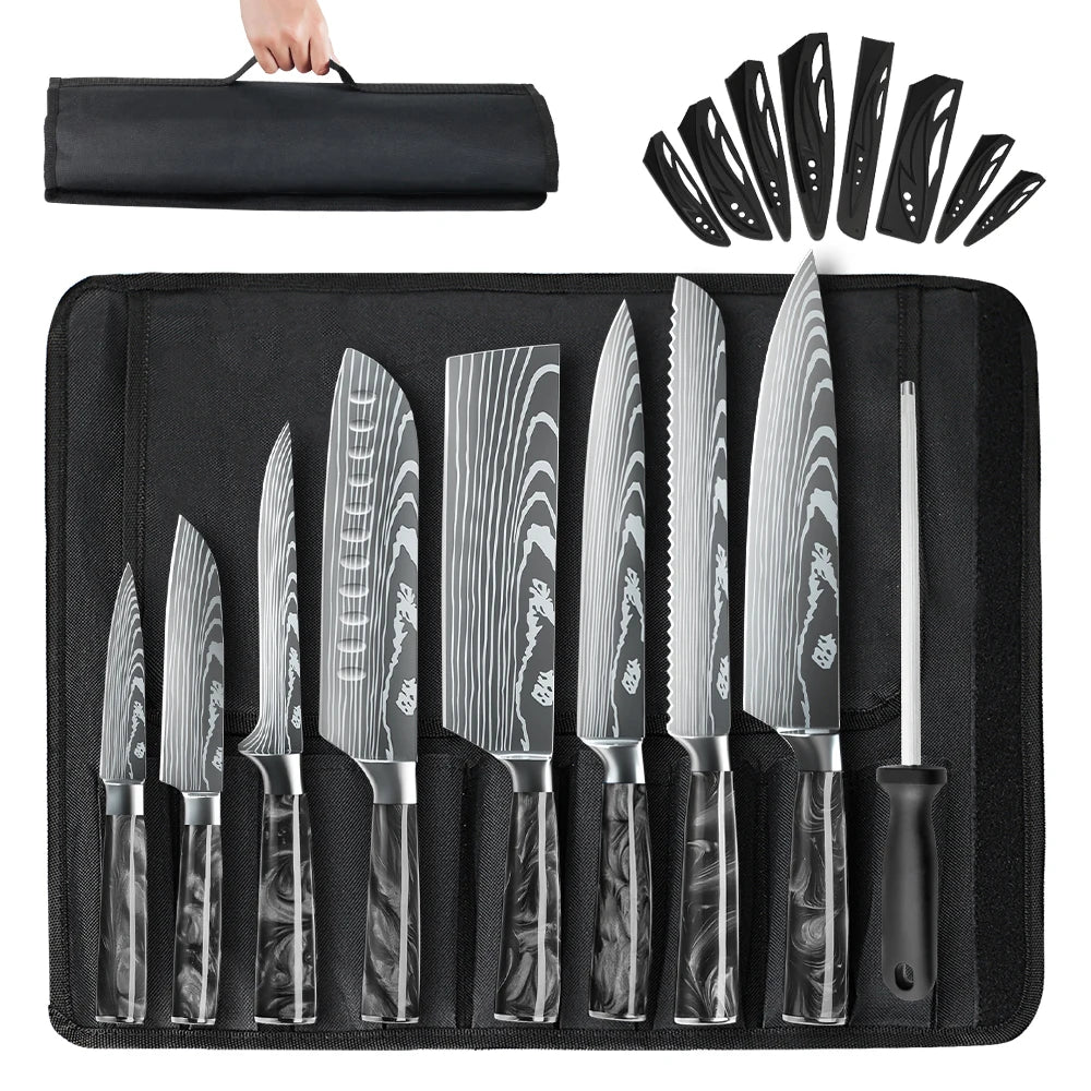 8PCS Portable Knife Set, Carbon Stainless Steel Knife, Sharpener