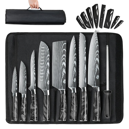 8PCS Portable Knife Set, Carbon Stainless Steel Knife, Sharpener