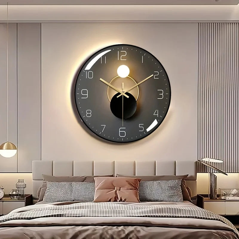 12"x12" Modern Wall Clock w/Black Glass Dial, Silent Non-Ticking Movement