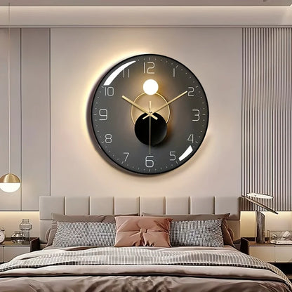 12"x12" Modern Wall Clock w/Black Glass Dial, Silent Non-Ticking Movement