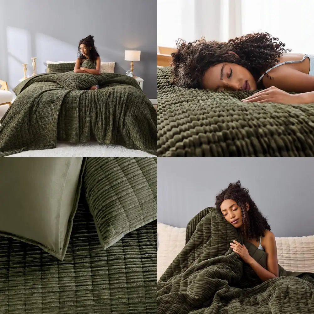 Elegant King Plush Velvet Quilt - Striped Channel Stitch