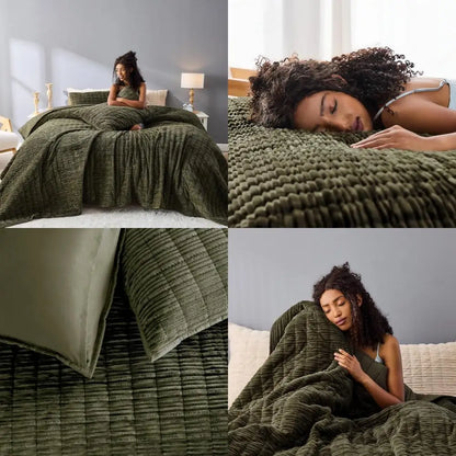 Elegant King Plush Velvet Quilt - Striped Channel Stitch