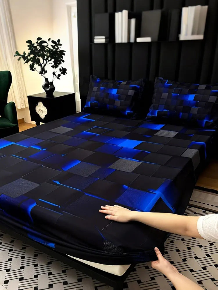 3pc Digital Printing Material Plaid Fitted Sheet