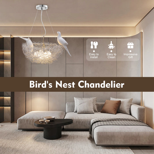 Modern Bird Nest Chandelier, LED 25W, Aluminum Silver