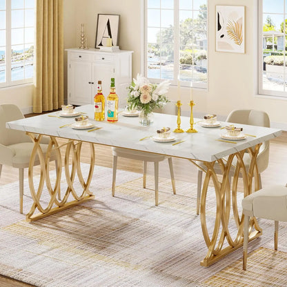 Unique Modern Rectangular Dining Table for 4-6 People, Chairs NI