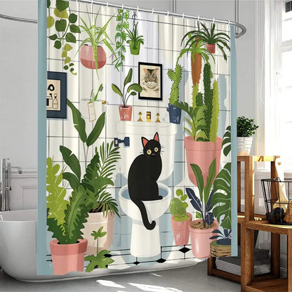 Cute Greenery Print Shower Curtain with Hooks