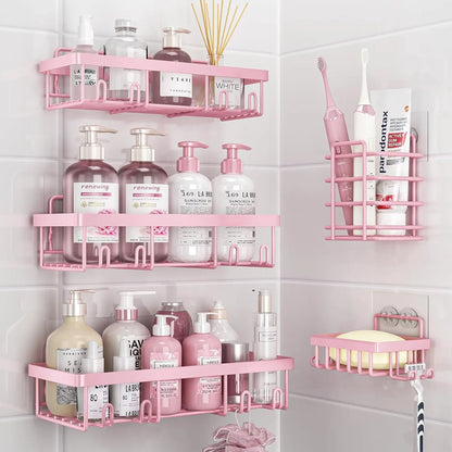 5pk Stainless Pink Shower Caddy Organizer, Adhesive, No Drill