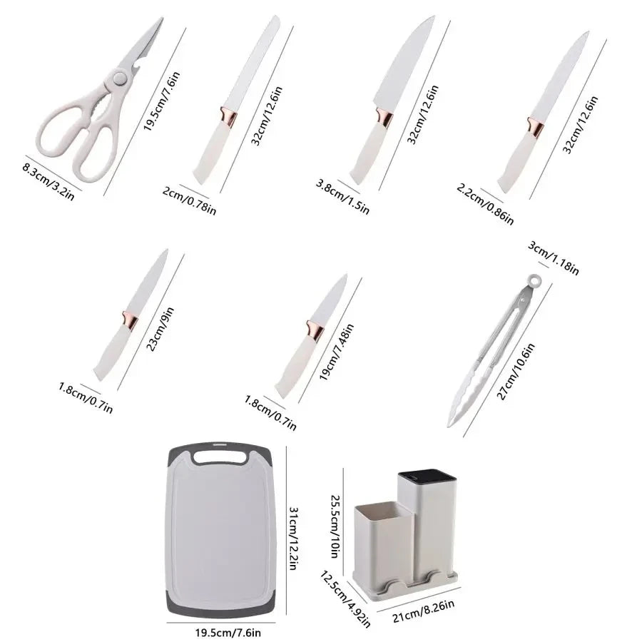 19pc Kitchen Knives and Silicone Utensils w/Holder