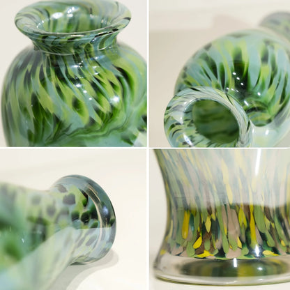 1pc Green Glass Vase - Handmade Blown Glass Art