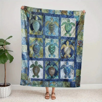 Soft, Warm, Cozy Turtle Patchwork Flannel Throw Blanket