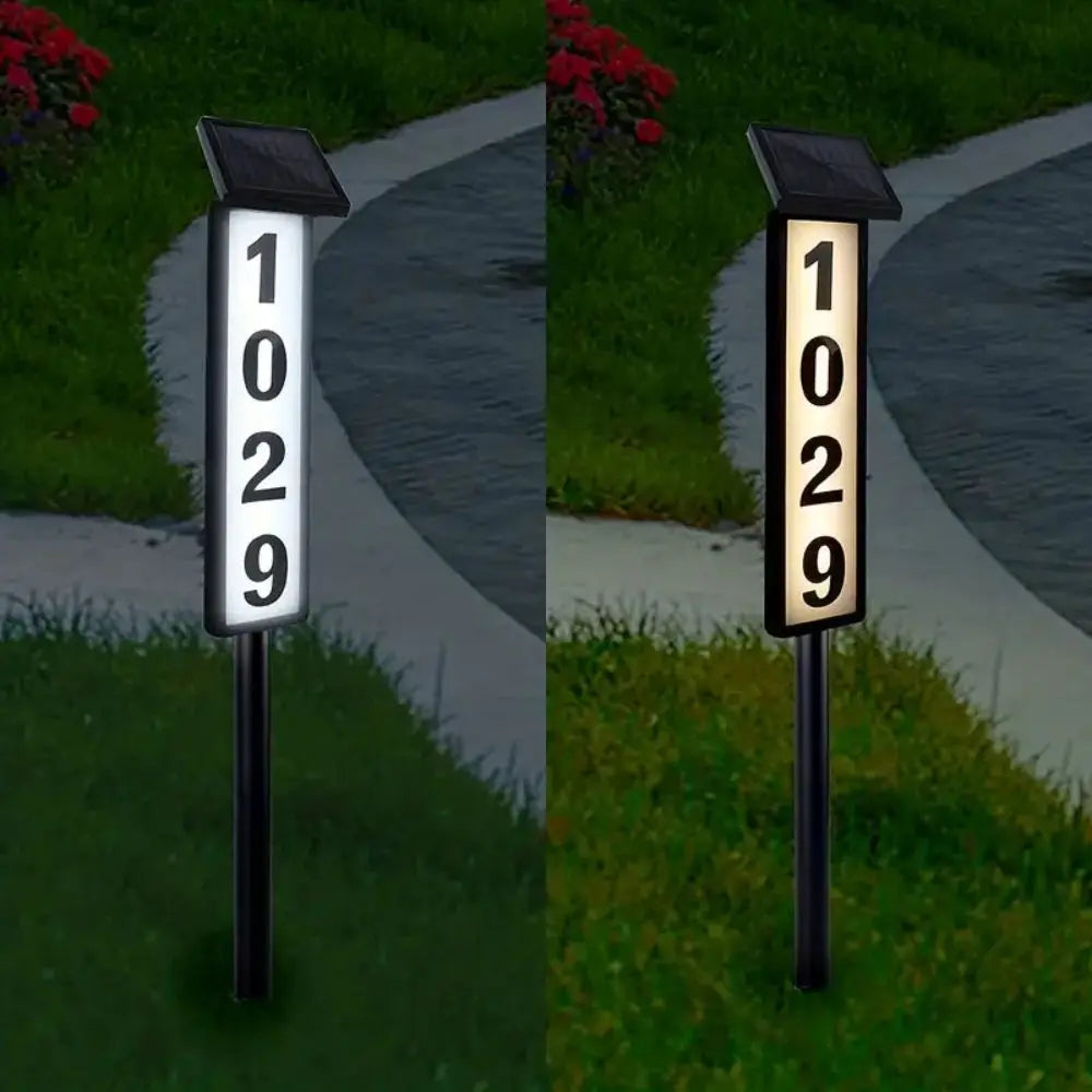 1 pc Solar Smart Light Powered House Address Sign w/Lighting, Pole Mount,
