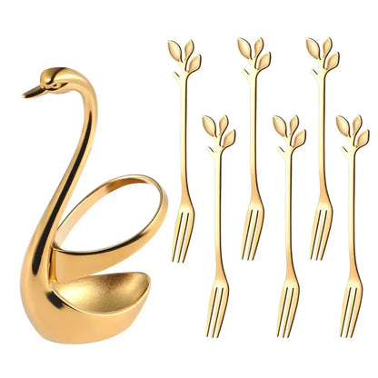 Elegant Swan Tableware Holder, Stainless Steel Spoon and Fork Base