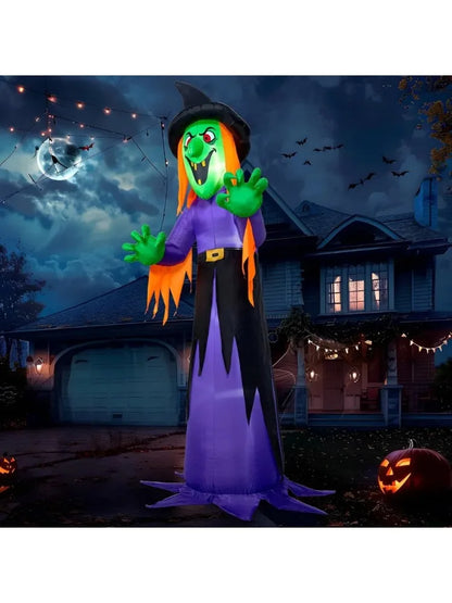12' Tall Witch Halloween Inflatable Outdoor Decorations with Built-in LED Lights