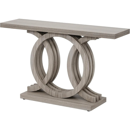 Modern 55"Console Table w/Geometric Wood Base, Modern