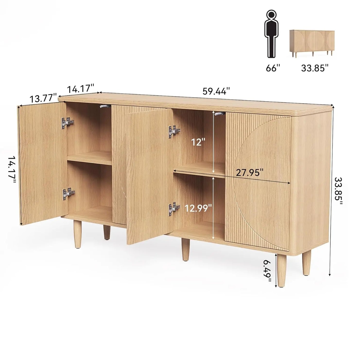 59" Modern Buffet Sideboard Storage Cabinet w/Doors