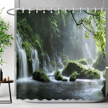 Scenic Shower Curtain Tropical Waterfall, Landscape Nature