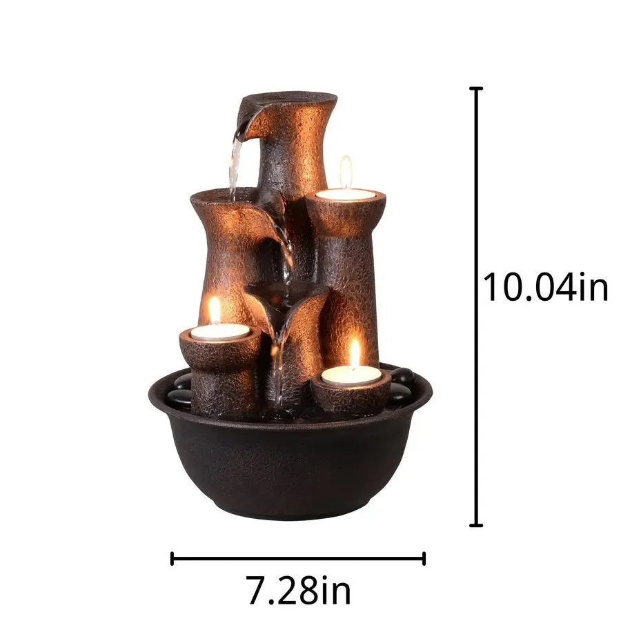 3 Candles, 3-Tier, Indoor Waterfall Fountain for Meditation,