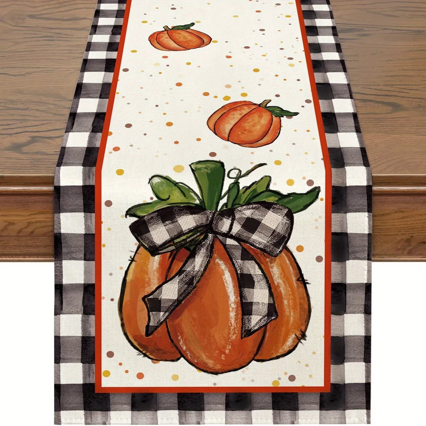 1pc (3 sizes) Fall Table Runner Buffalo Plaid Check Pumpkins Leaves