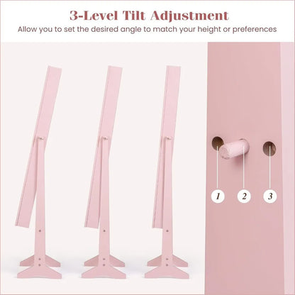 Adjustable Free-Standing Jewelry Armoire w/Full Length Mirror, 3 Positions