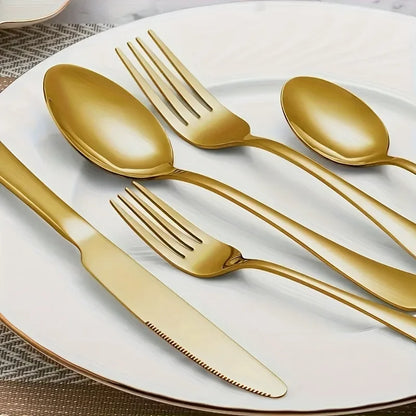 30/60pc Luxury Cutlery Golden Flatware Set, Stainless Steel