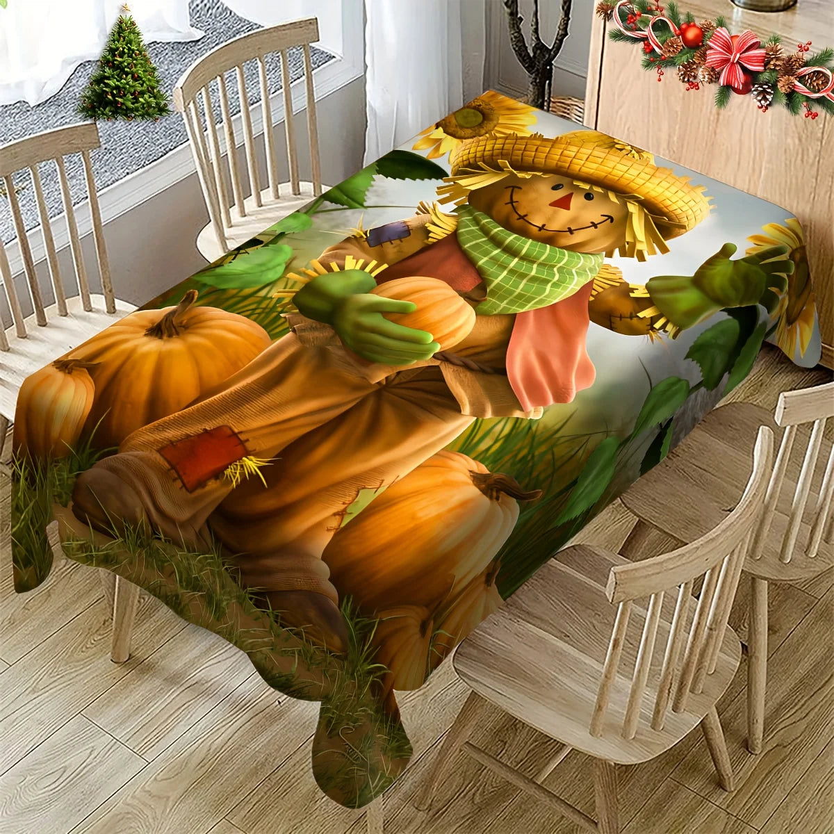 Tablecloth Farmhouse Harvest Tablecloth Scarecrow Pumpkin Sunflower