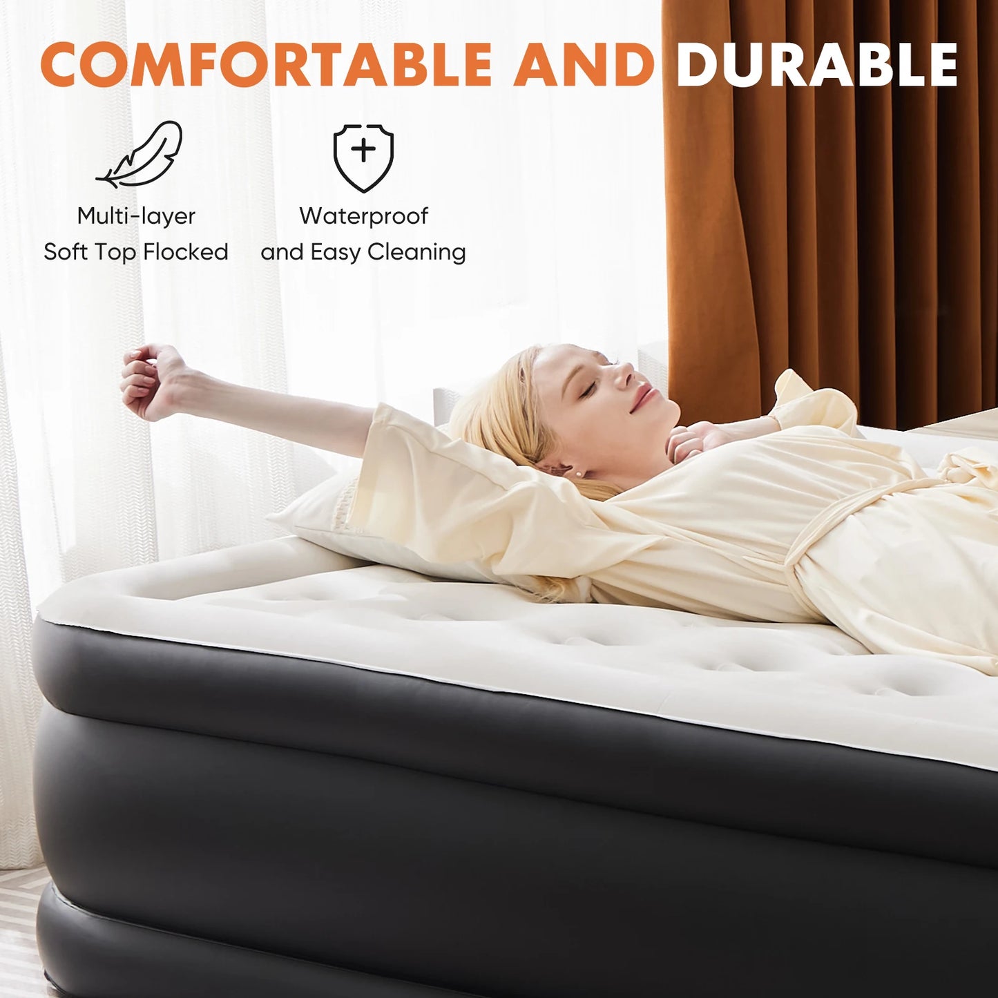 Queen, Twin Double Height Blow-up Air Mattress, Non-Slip Bottom, 660lb