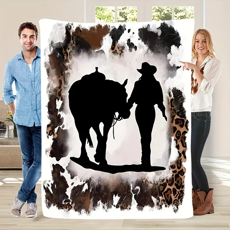 Rustic Cow Print Flannel Throw Blanket, Soft Fleece