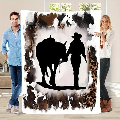 Rustic Cow Print Flannel Throw Blanket, Soft Fleece